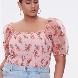 Pink floral puff sleeve top